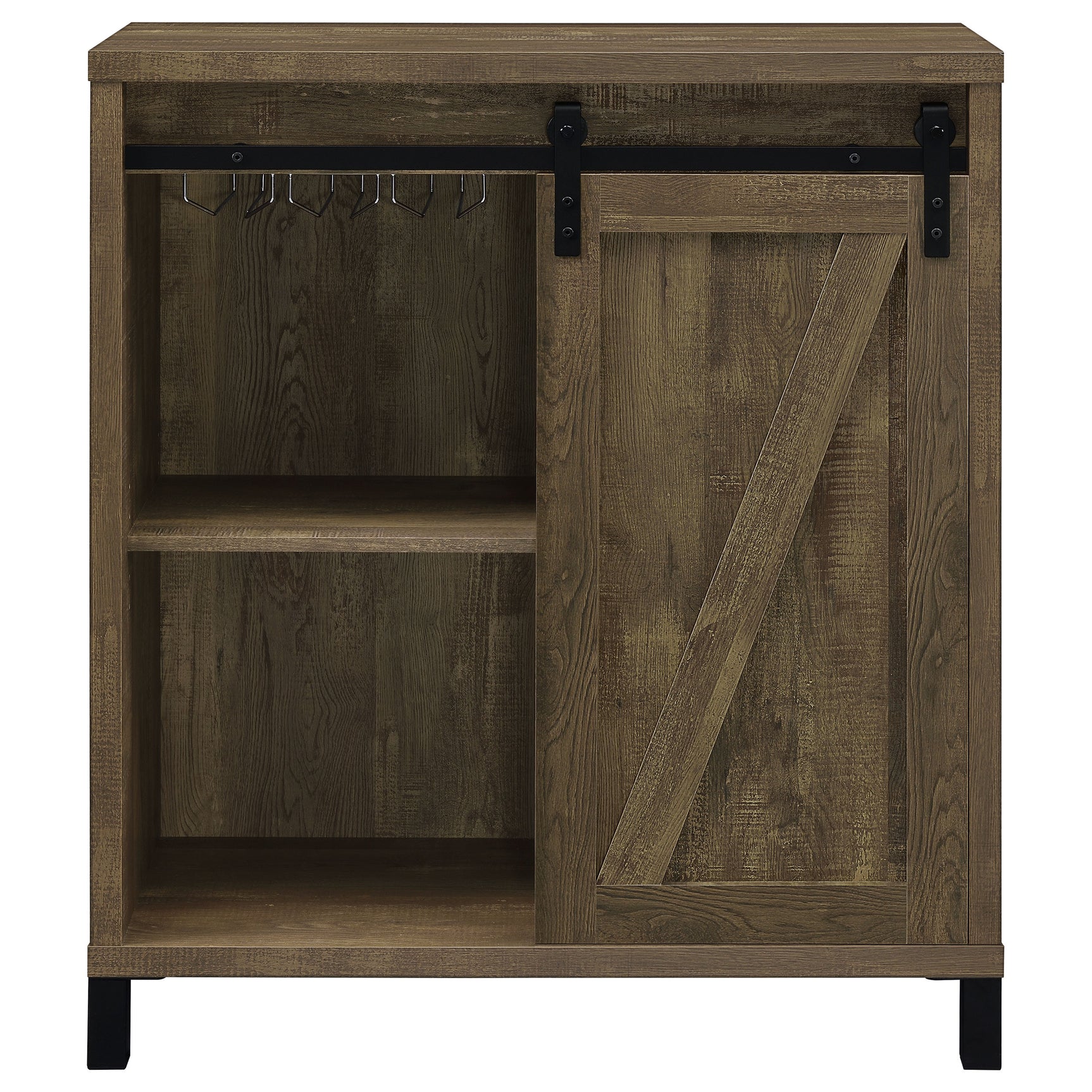 Arlington Sliding Door Home Bar Wine Cabinet Rustic Oak - Tampa Furniture Outlet