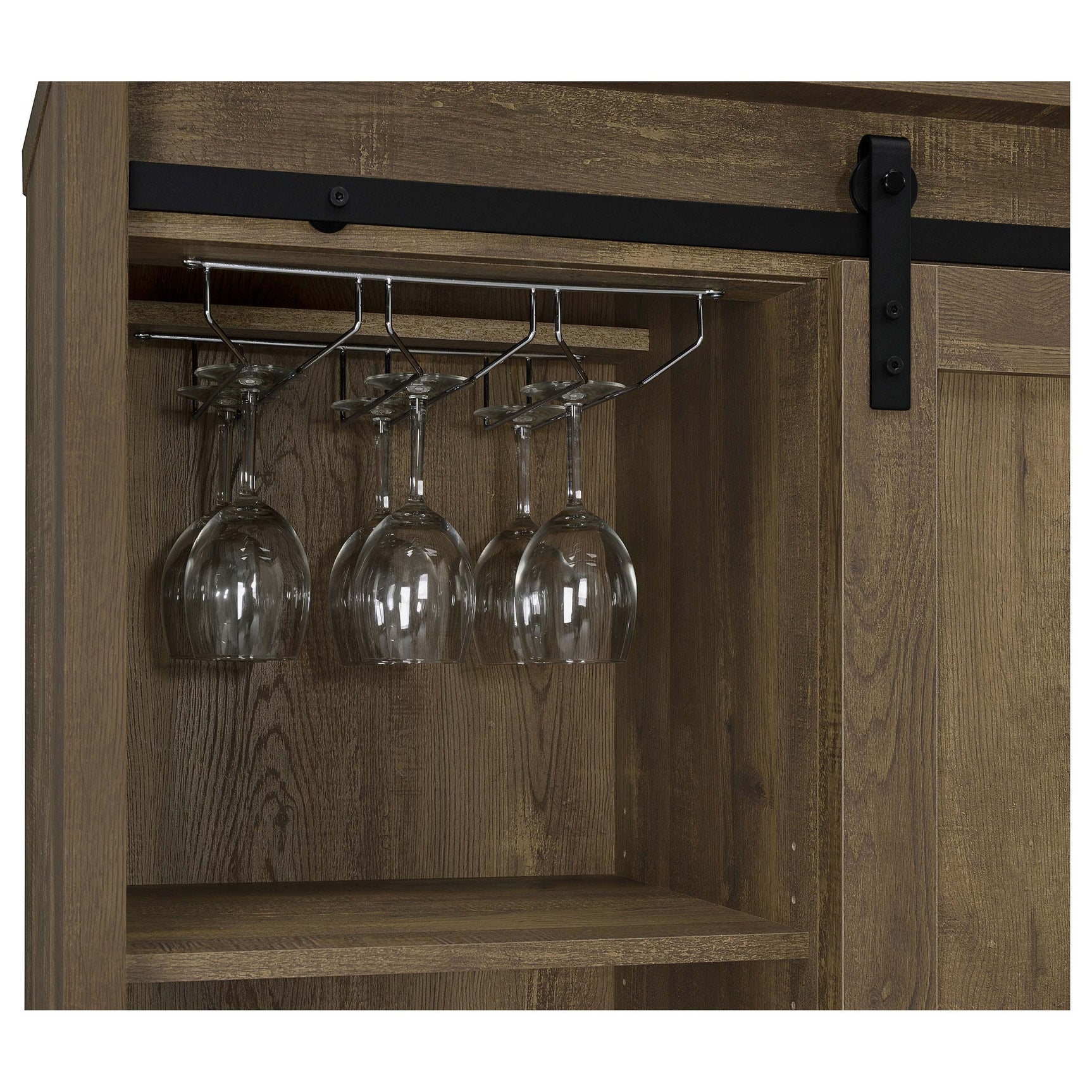 Arlington Sliding Door Home Bar Wine Cabinet Rustic Oak - Tampa Furniture Outlet