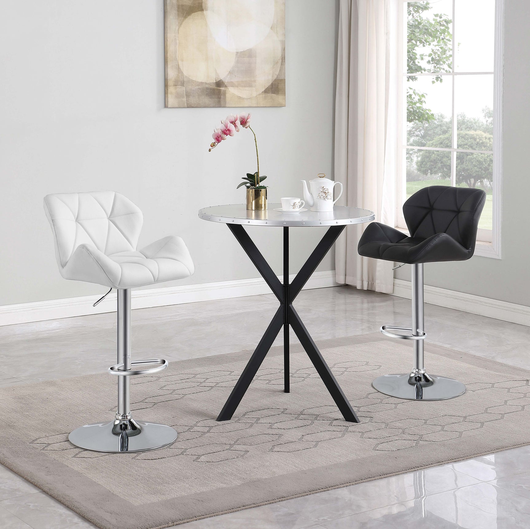 Kenzo Round 32-inch Galvanized Steel Bistro Bar Table Silver - Tampa Furniture Outlet