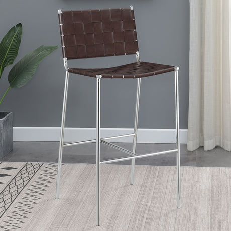 Adelaide Upholstered Pub Height Bar Stool Brown and Chrome - Tampa Furniture Outlet