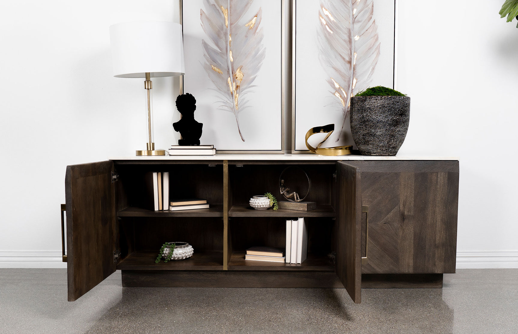 Dennis 3-door Marble Top Sideboard Buffet Tobacco Grey - Tampa Furniture Outlet