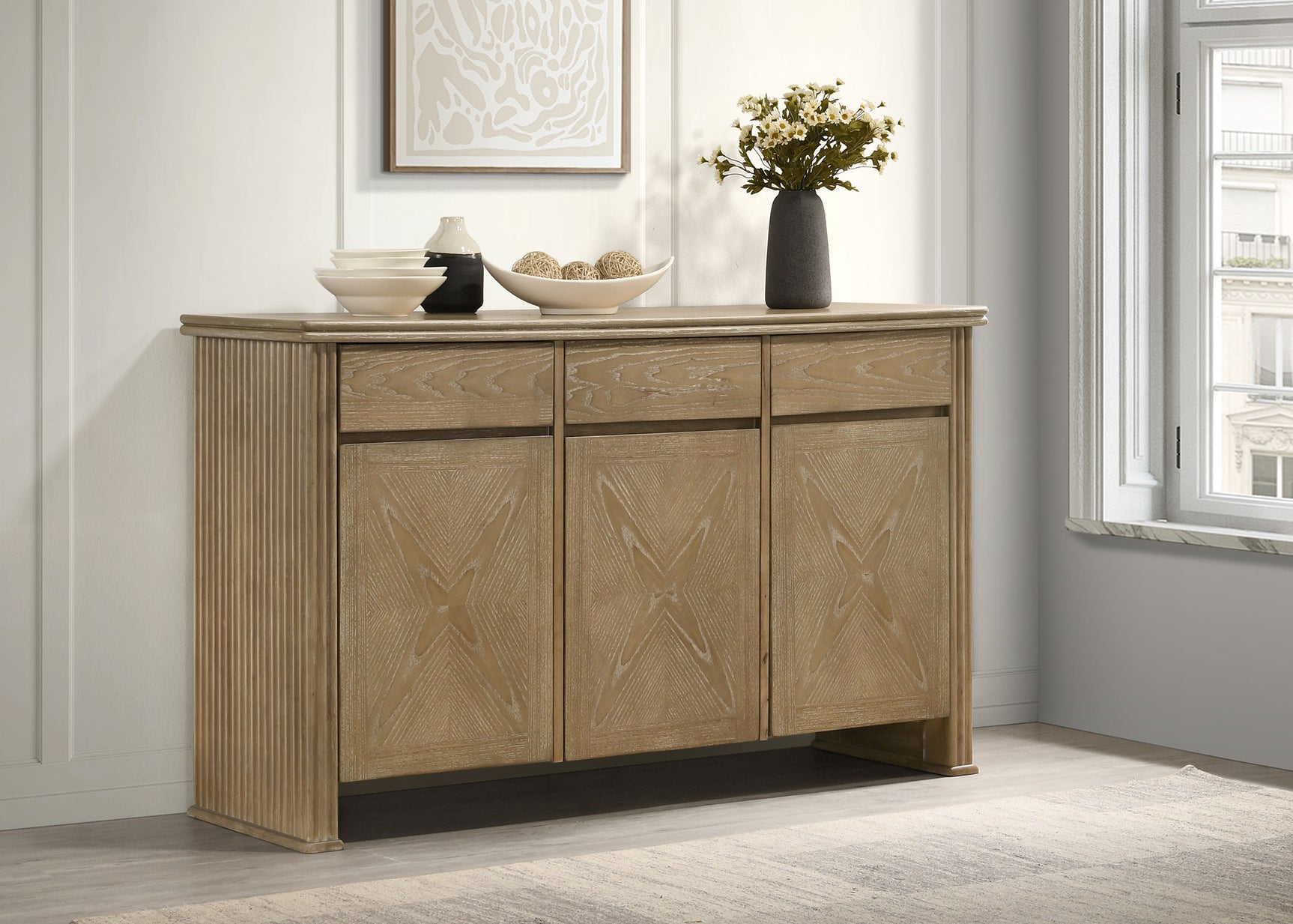 Adina 3-door 59-inch Sideboard Server Distressed Light Brown - Tampa Furniture Outlet