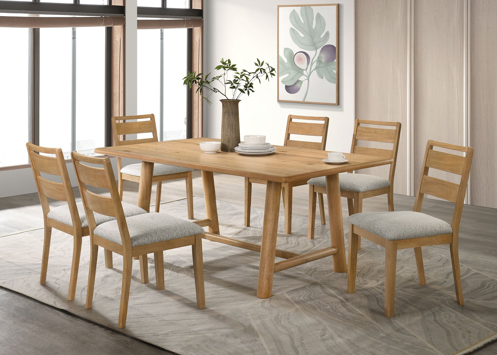 Tampa Furniture Outlet - Coaster - Duncan 7-piece Rectangular Wood Dining Table Set Washed Oak - 193651-S7