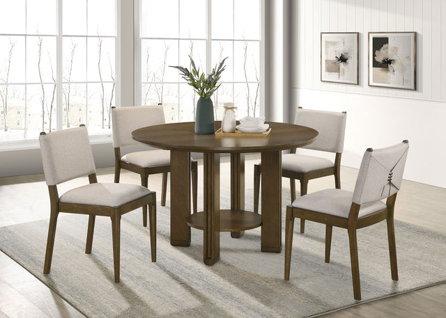 Tampa Furniture Outlet - Coaster - Ottowa 5-piece Round Wood Dining Room Table Set Brown - 193660-S5