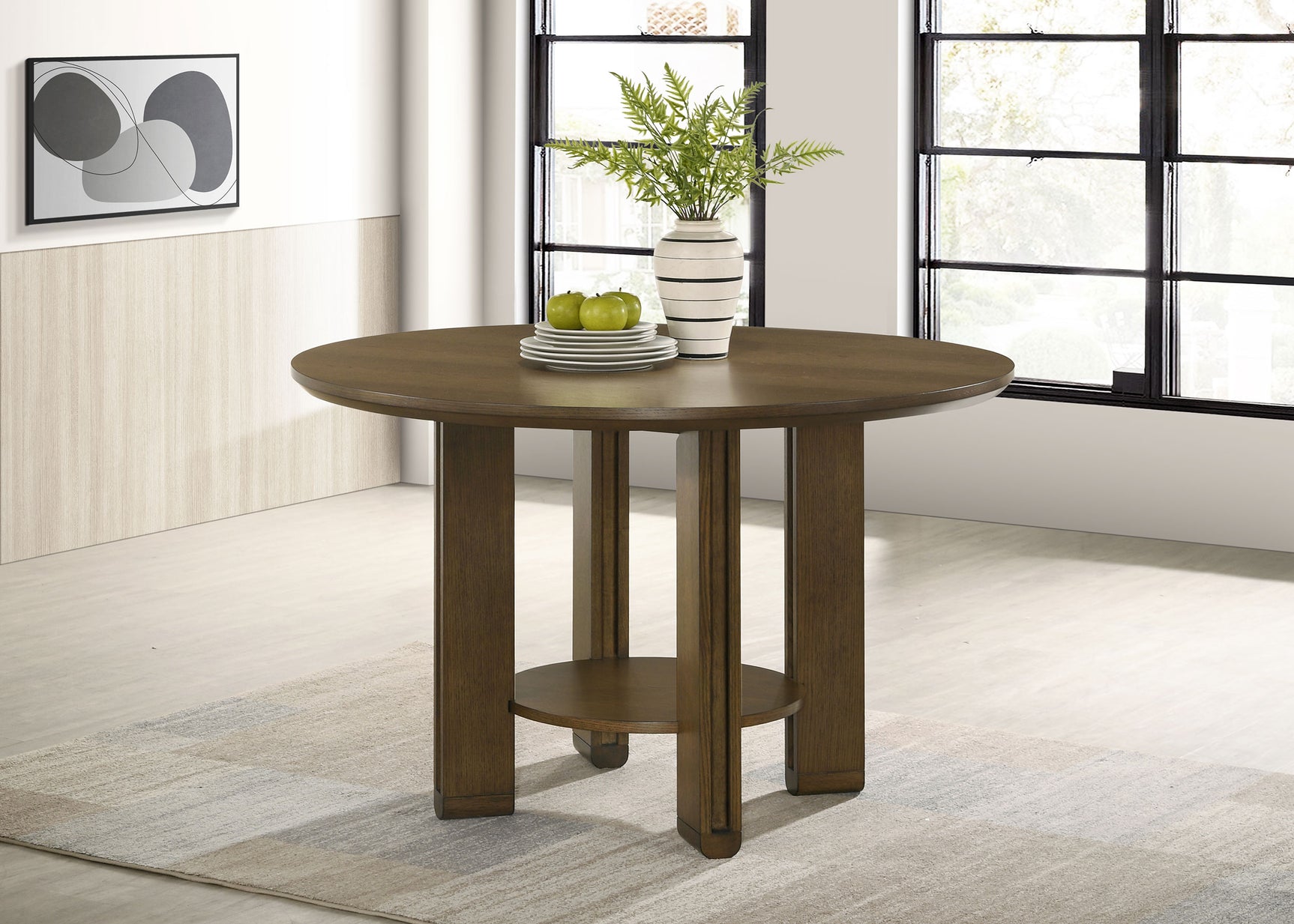 Ottowa 47-inch Round Wood Dining Table with Shelf Brown - Tampa Furniture Outlet