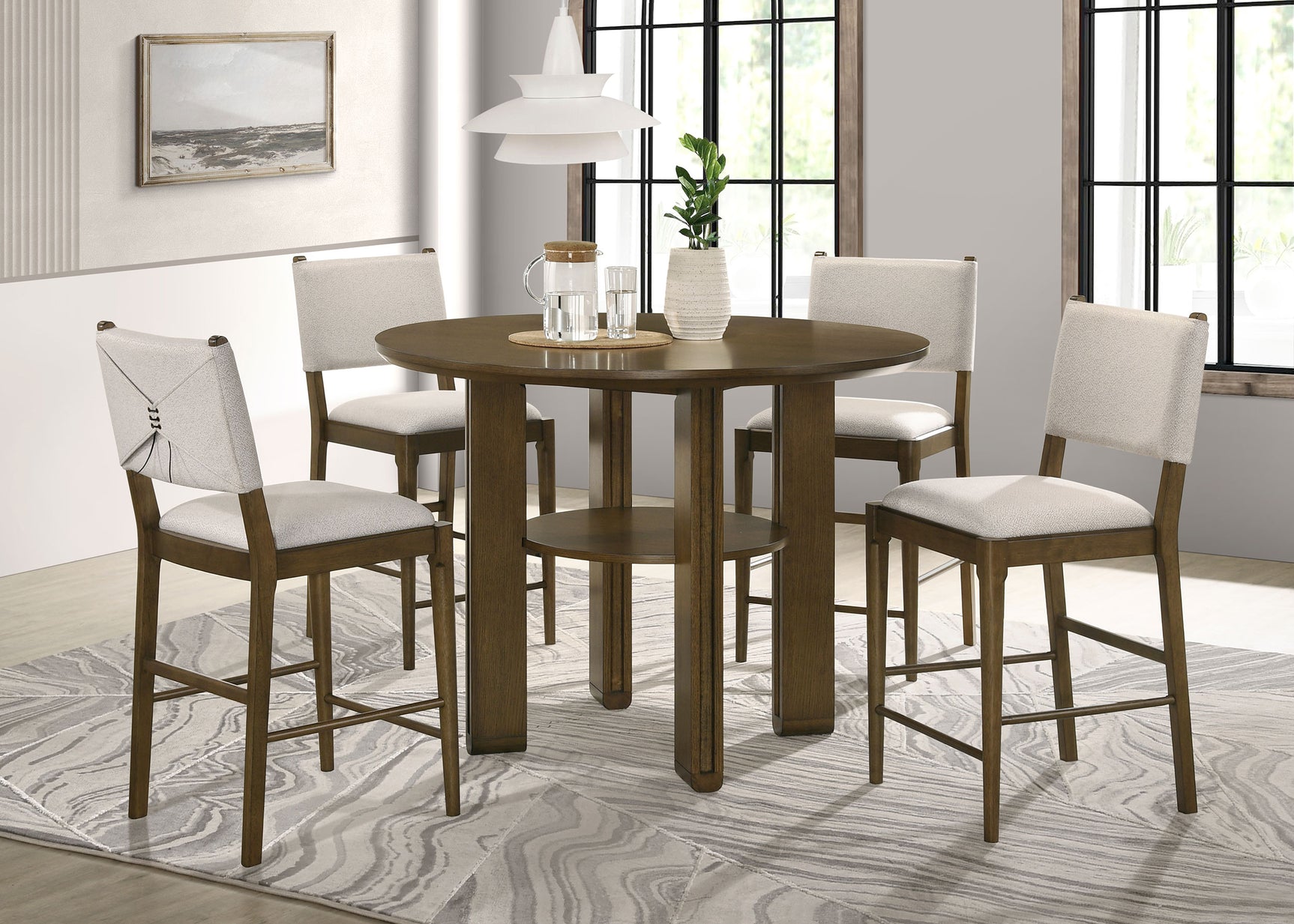 Tampa Furniture Outlet - Coaster - Ottowa 5-piece Round Counter Height Dining Room Set Brown - 193668-S5