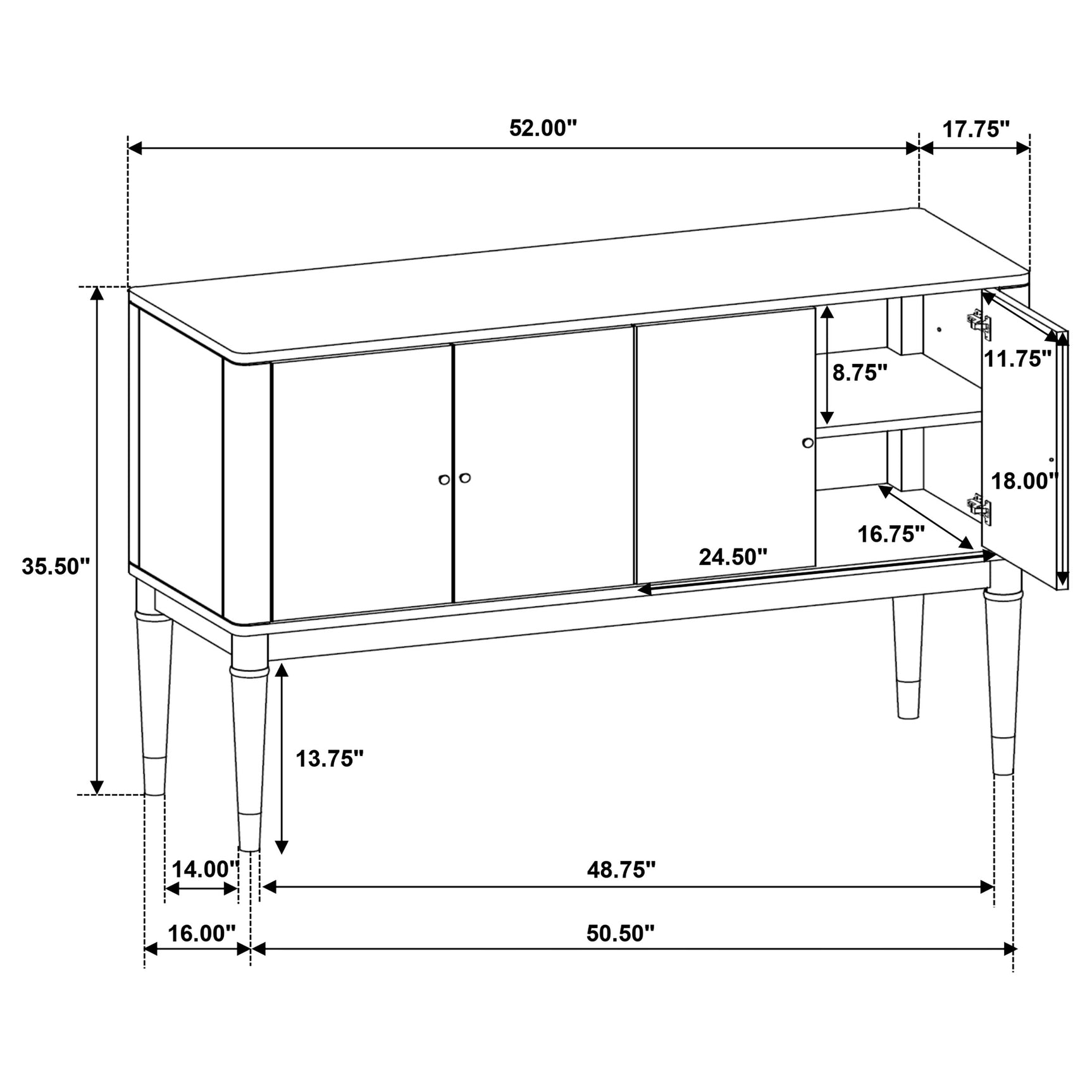 Reseda 4-door Dining Sideboard Server with Shelves Ash Brown - Tampa Furniture Outlet