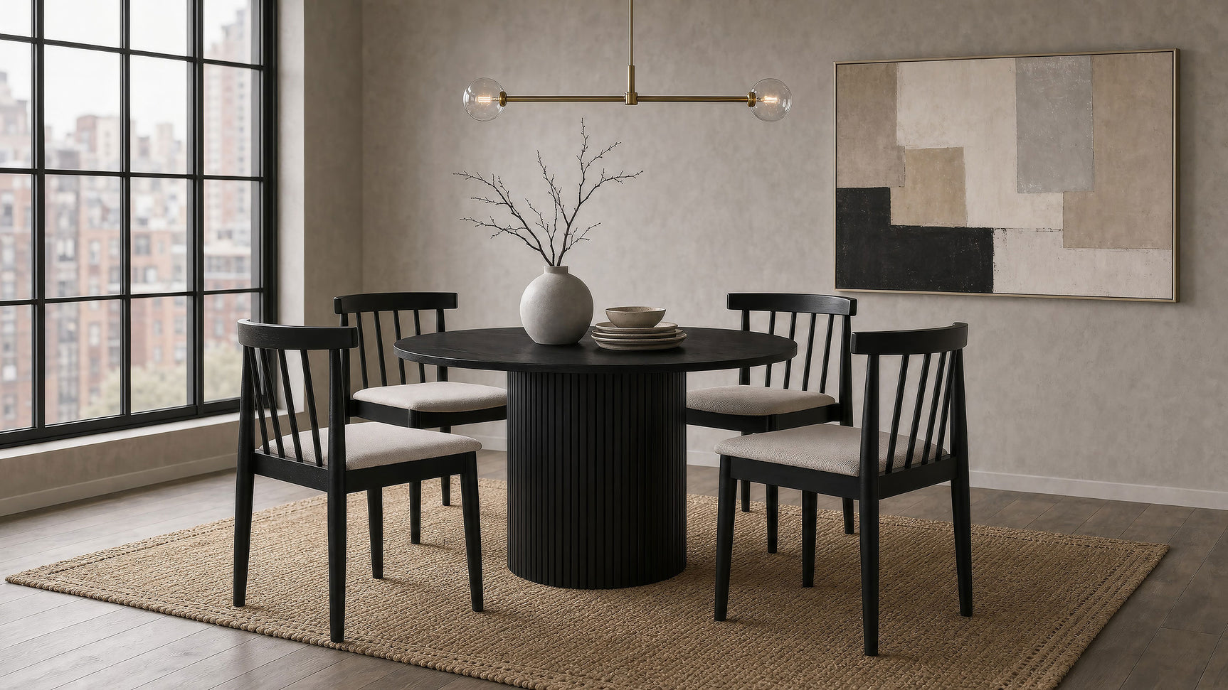 Tampa Furniture Outlet - Coaster - Hamlyn 5-piece Round Wood Dining Set Wheat and Black - 193930BLK-S5A