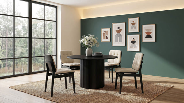 Tampa Furniture Outlet - Coaster - Hamlyn 5-piece Round Wood Dining Set Cream and Black - 193930BLK-S5D