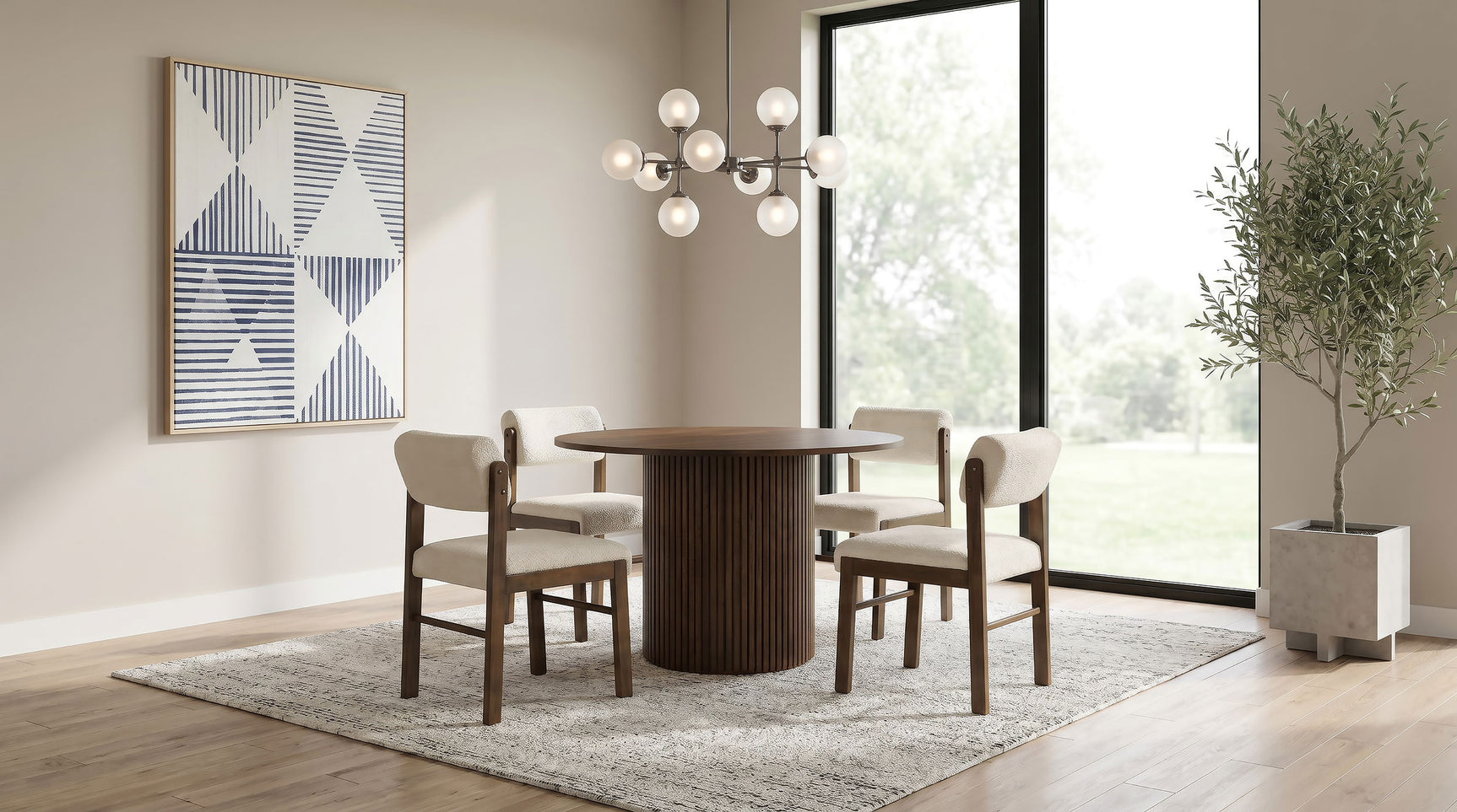 Tampa Furniture Outlet - Coaster - Hamlyn 5-piece Round Wood Dining Set Cream and Walnut - 193930WAL-S5B