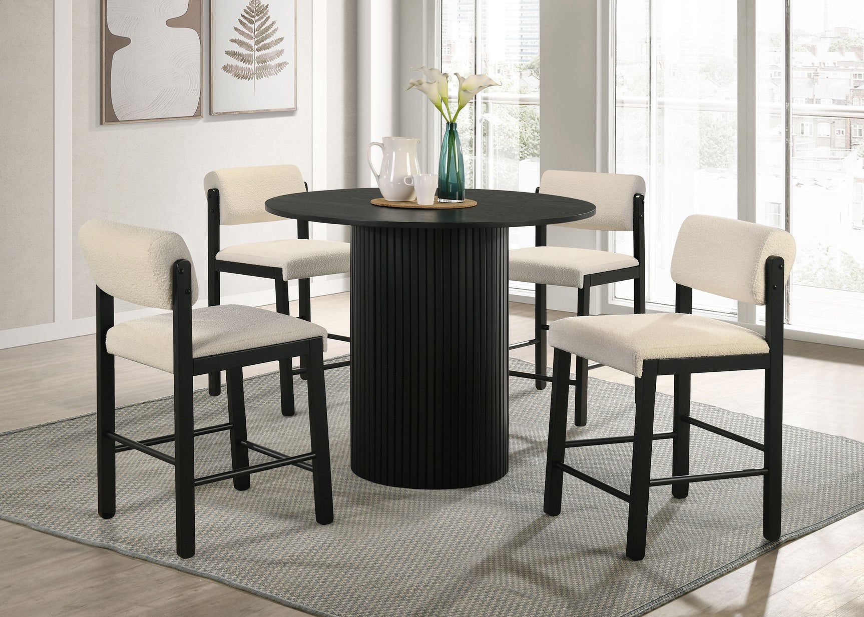 Tampa Furniture Outlet - Coaster - Hamlyn 5-piece Round Wood Counter Height Dining Set Cream and Black - 193938BLK-S5B