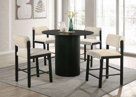 Tampa Furniture Outlet - Coaster - Hamlyn 5-piece Round Wood Counter Height Dining Set Cream and Black - 193938BLK-S5B