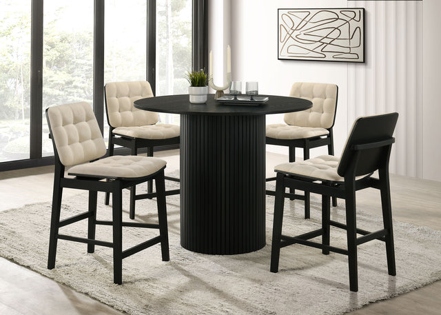 Tampa Furniture Outlet - Coaster - Hamlyn 5-piece Round Wood Counter Height Dining Set Cream and Black - 193938BLK-S5D