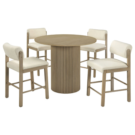 Hamlyn 5-piece Round Wood Counter Height Dining Set Cream and Natural Oak