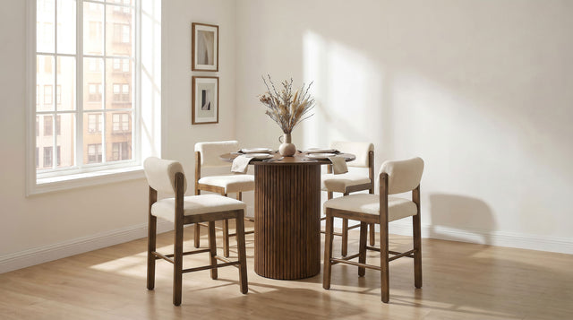 Tampa Furniture Outlet - Coaster - Hamlyn 5-piece Round Wood Counter Height Dining Set Cream and Walnut - 193938WAL-S5B