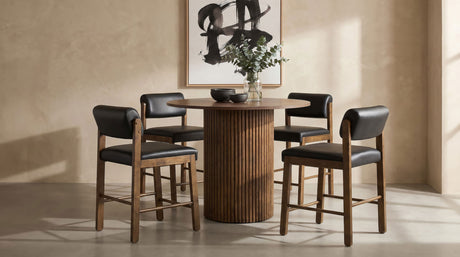 Tampa Furniture Outlet - Coaster - Hamlyn 5-piece Round Wood Counter Height Dining Set Black and Walnut - 193938WAL-S5C