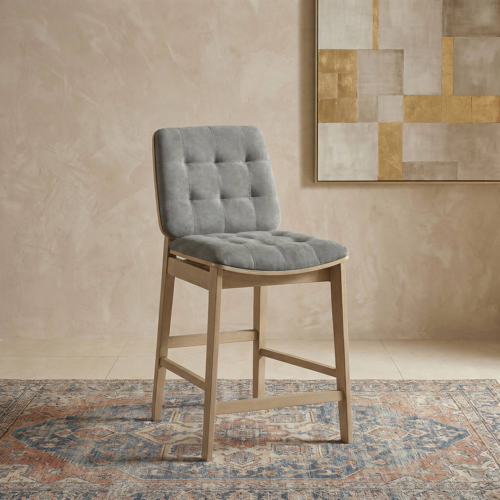 Redbridge Upholstered Counter Chair Grey and Natural Oak (Set of 2)
