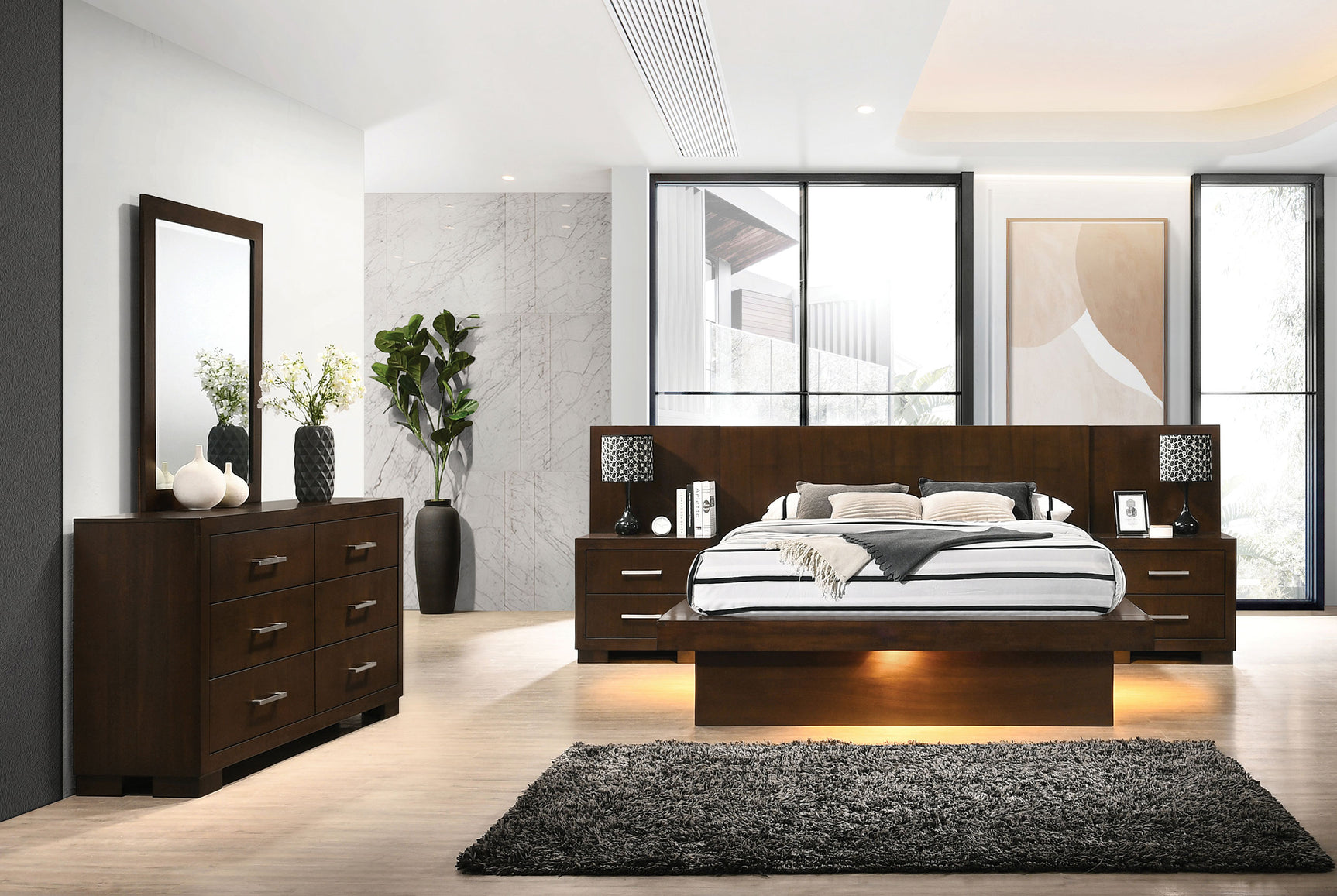 Tampa Furniture Outlet - Coaster - Jessica 5-piece Eastern King LED Bedroom Set Cappuccino - 200711KE-S5P