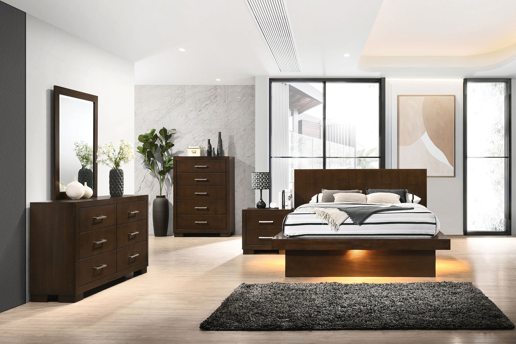 Tampa Furniture Outlet - Coaster - Jessica 5-piece Eastern King LED Bedroom Set Cappuccino - 200711KE-S5