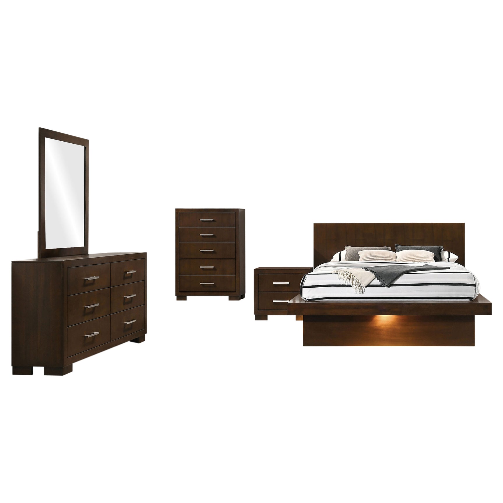 Jessica 5-piece Eastern King LED Bedroom Set Cappuccino - Tampa Furniture Outlet