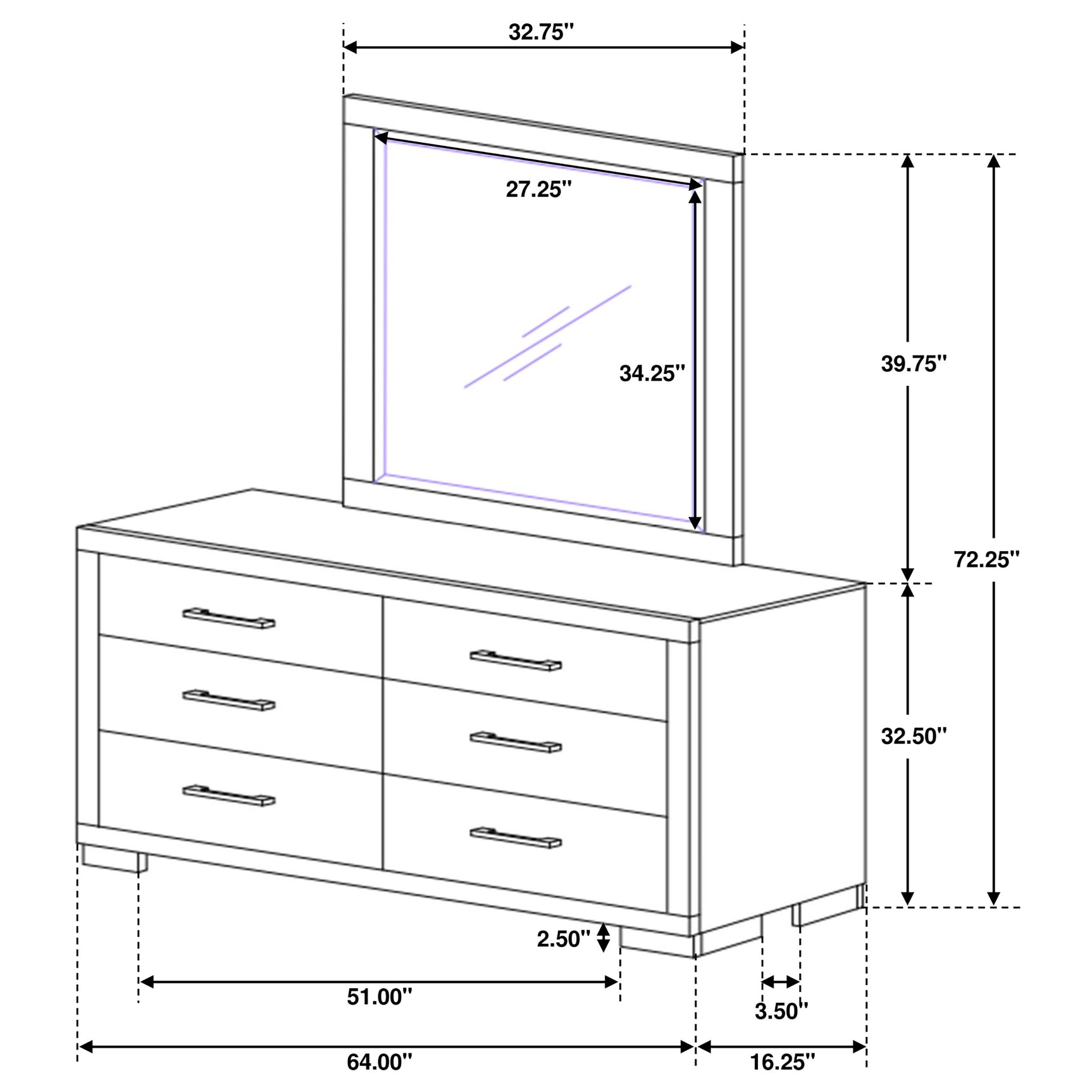 Jessica 6-drawer Dresser with Mirror Cappuccino - Tampa Furniture Outlet