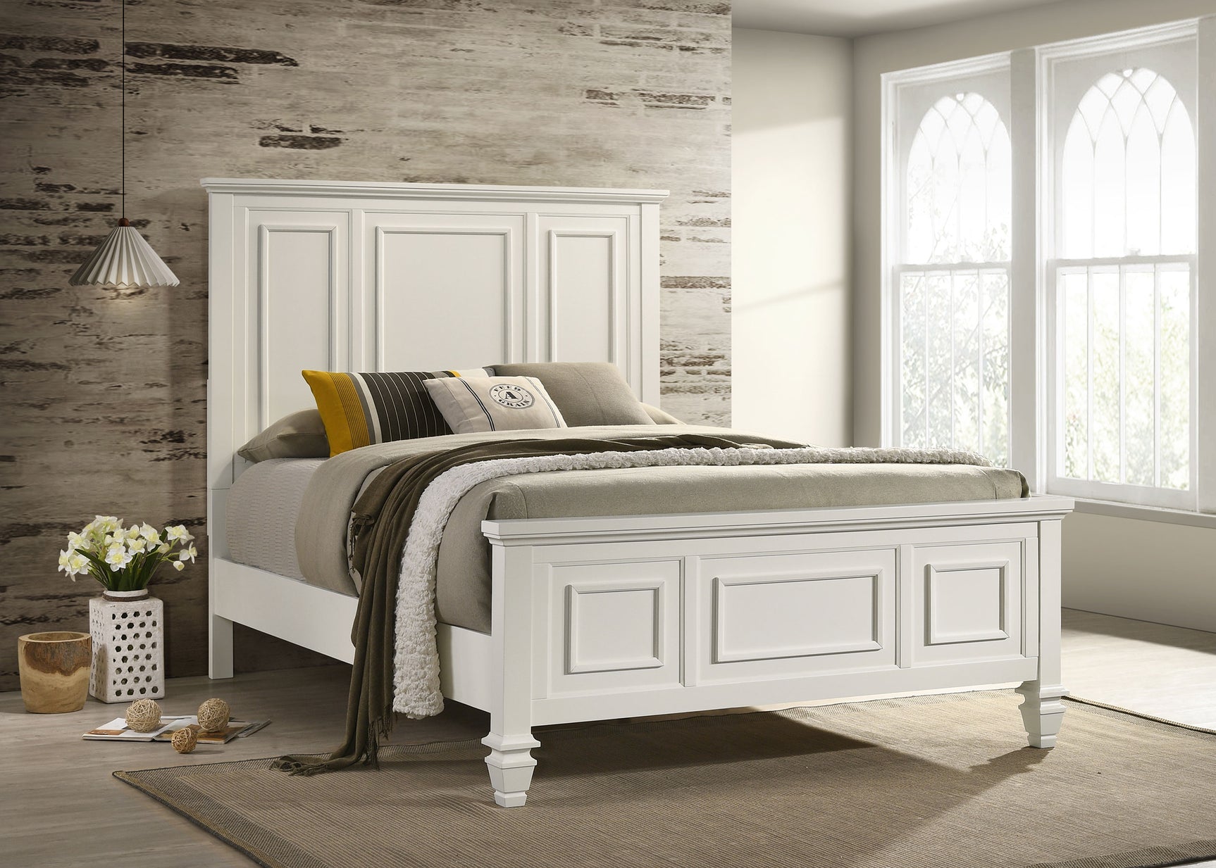 Sandy Beach Wood Queen Panel Bed Cream White - Tampa Furniture Outlet
