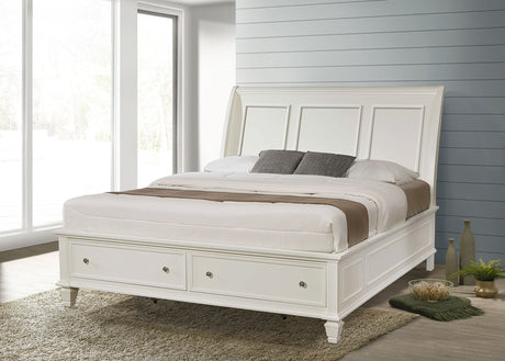 Sandy Beach Wood Eastern King Storage Panel Bed Cream White - Tampa Furniture Outlet