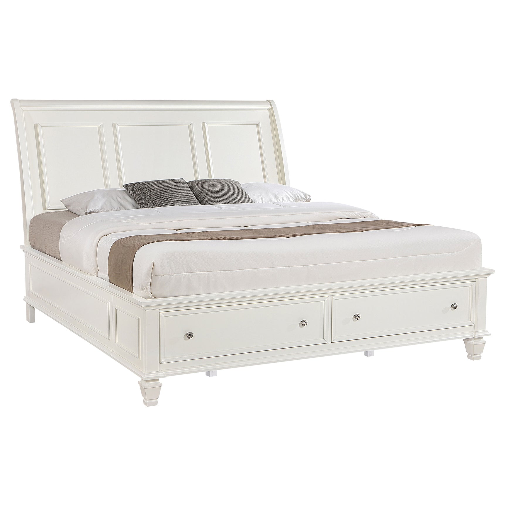 Sandy Beach Wood Eastern King Storage Panel Bed Cream White - Tampa Furniture Outlet