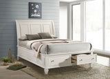 Sandy Beach Wood Queen Storage Panel Bed Cream White - Tampa Furniture Outlet