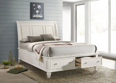 Sandy Beach Wood Queen Storage Panel Bed Cream White - Tampa Furniture Outlet