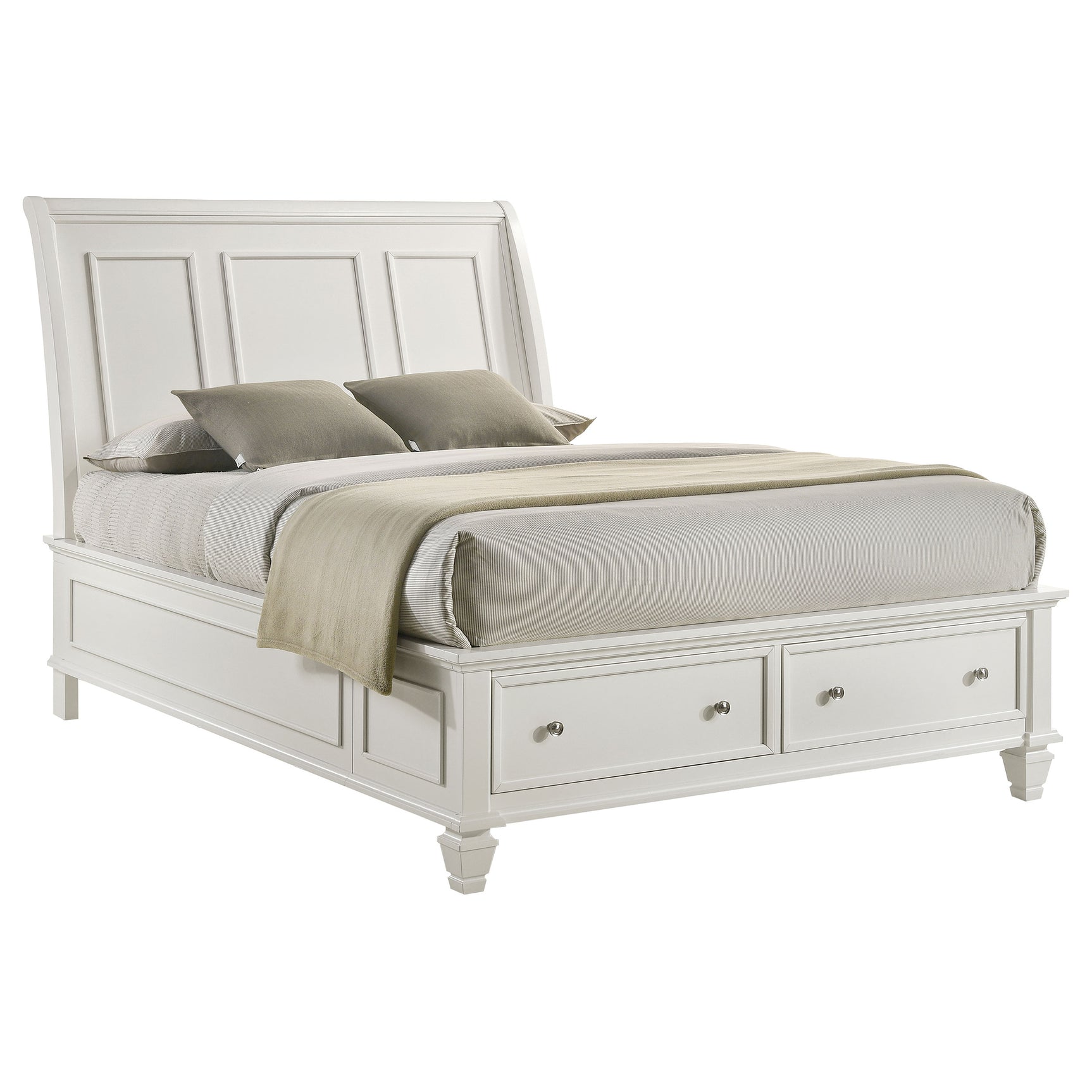 Sandy Beach Wood Queen Storage Panel Bed Cream White - Tampa Furniture Outlet