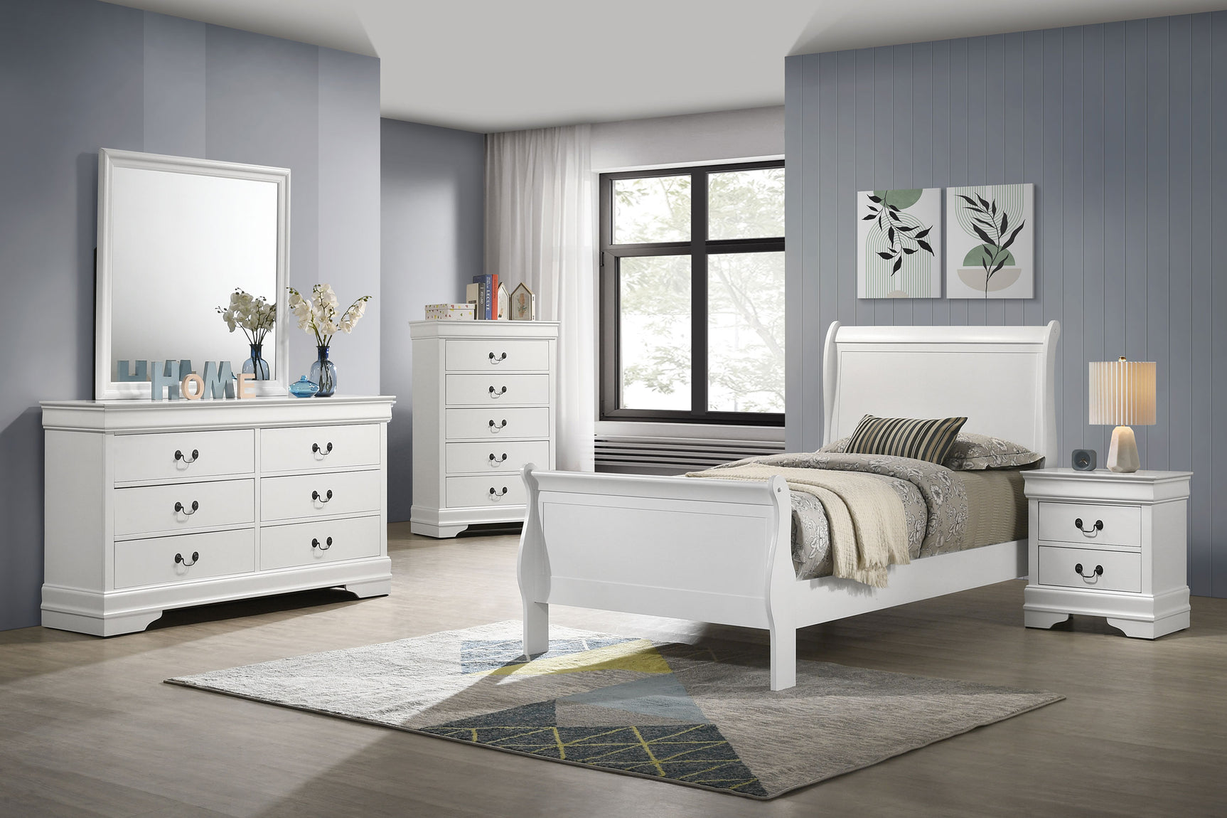 Louis Philippe 47-inch Twin Sleigh Panel Bed White - Tampa Furniture Outlet
