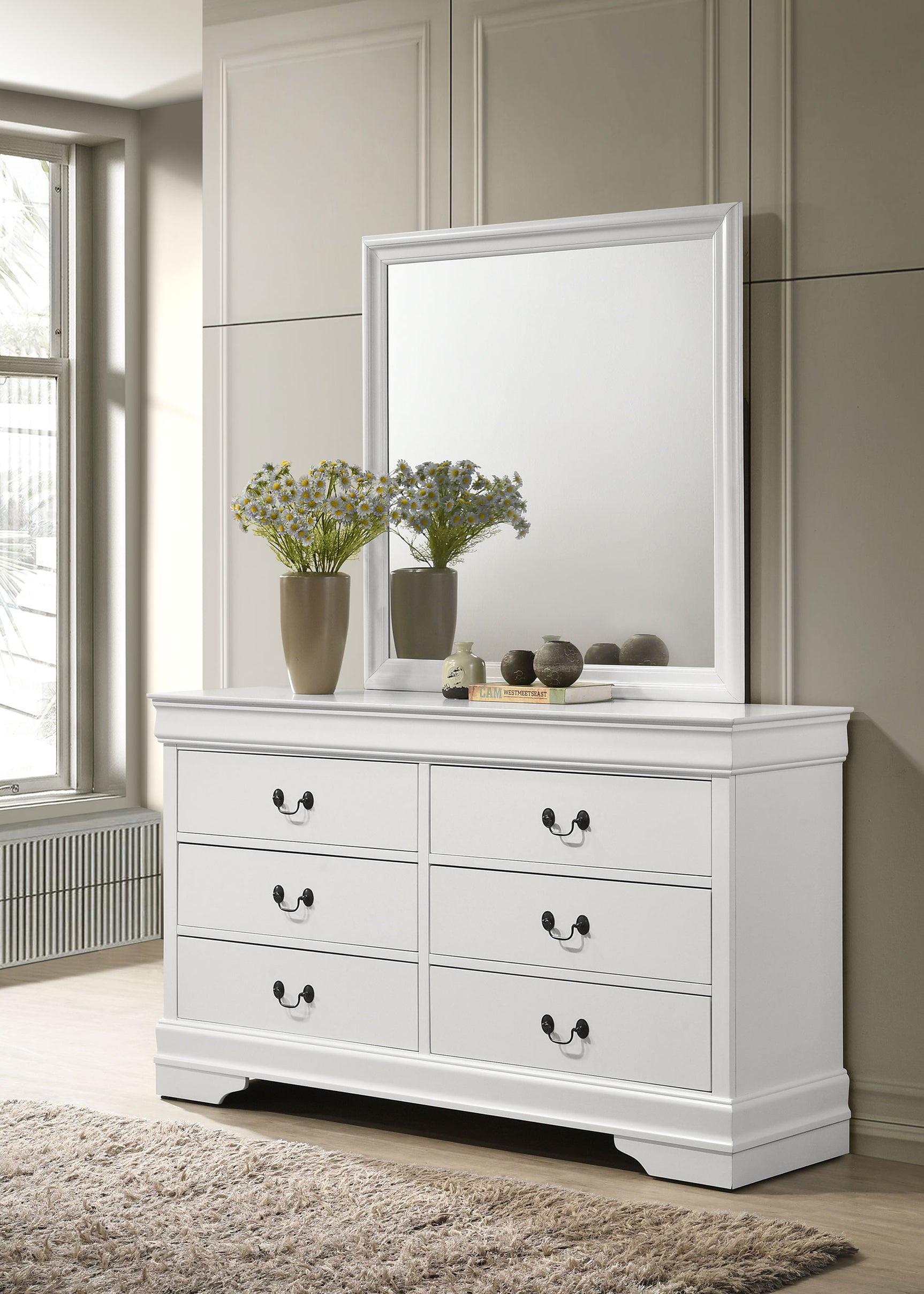 Louis Philippe 6-drawer Dresser and Mirror White - Tampa Furniture Outlet