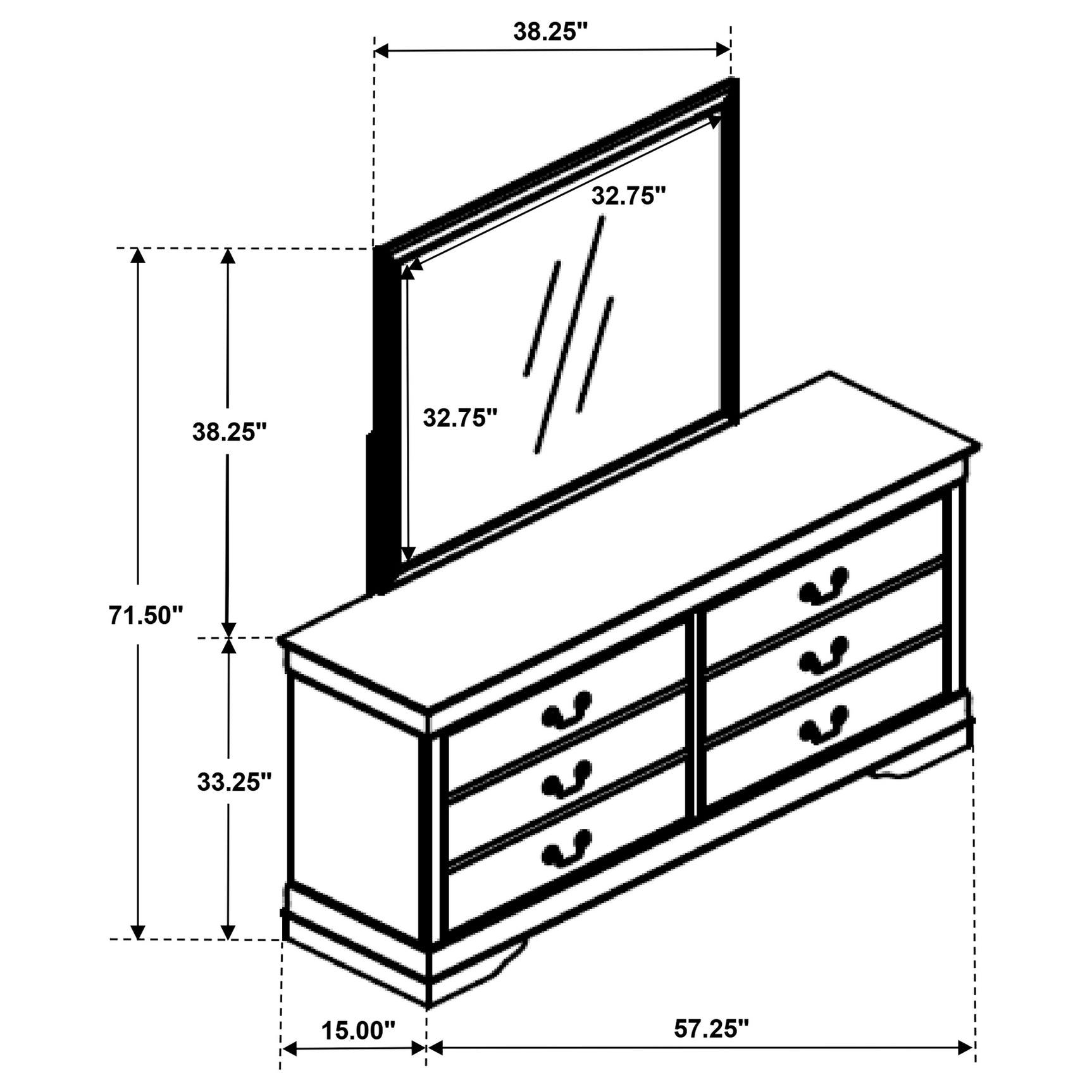 Louis Philippe 6-drawer Dresser and Mirror White - Tampa Furniture Outlet