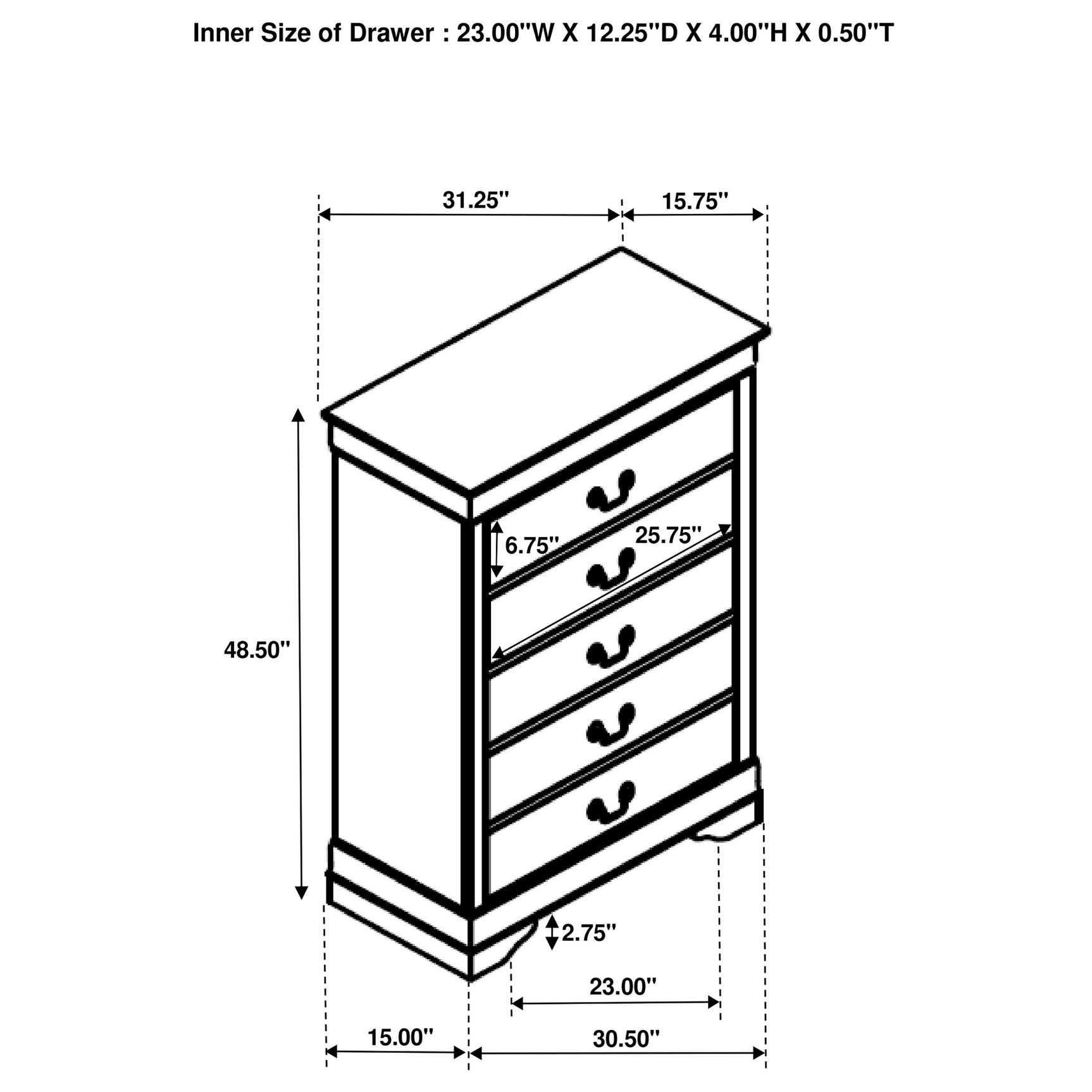 Louis Philippe 5-drawer Bedroom Chest White - Tampa Furniture Outlet