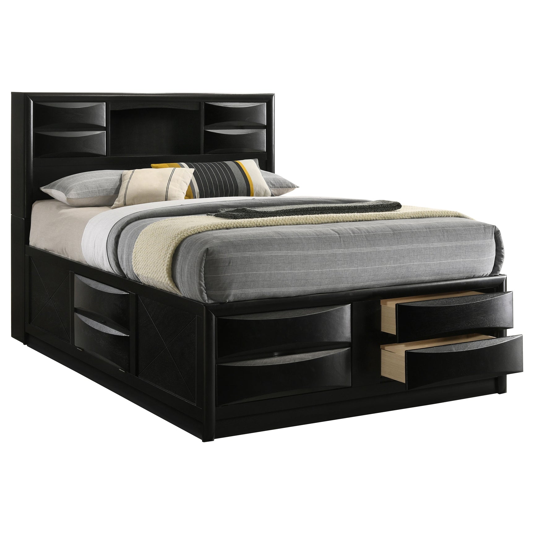 Briana Wood Queen Storage Bookcase Bed Black - Tampa Furniture Outlet
