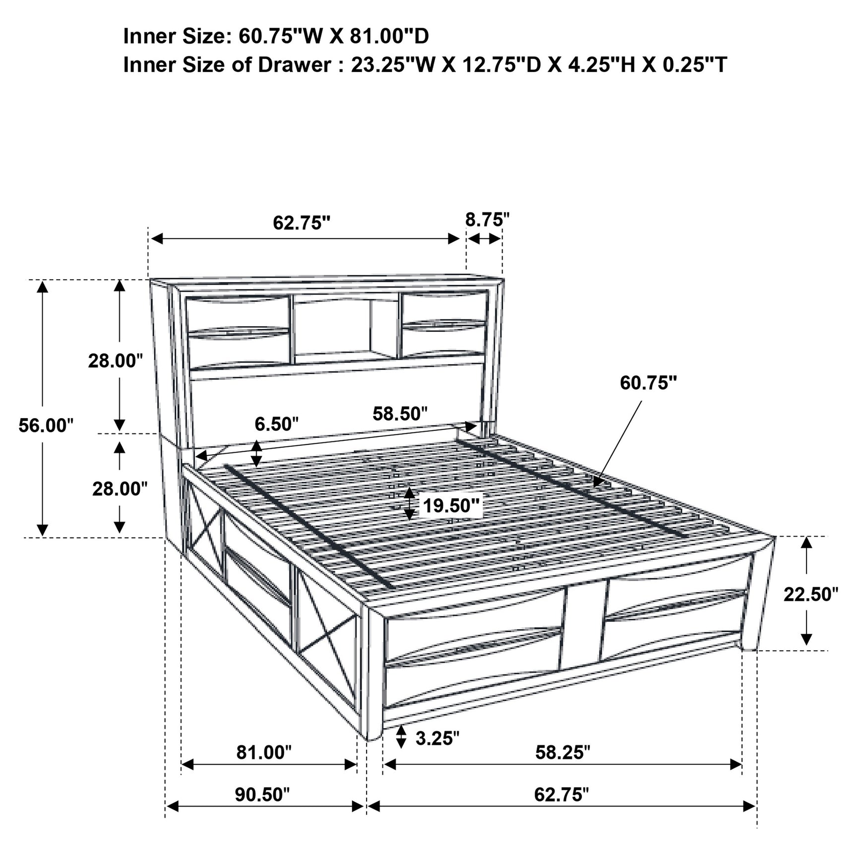 Briana Wood Queen Storage Bookcase Bed Black - Tampa Furniture Outlet