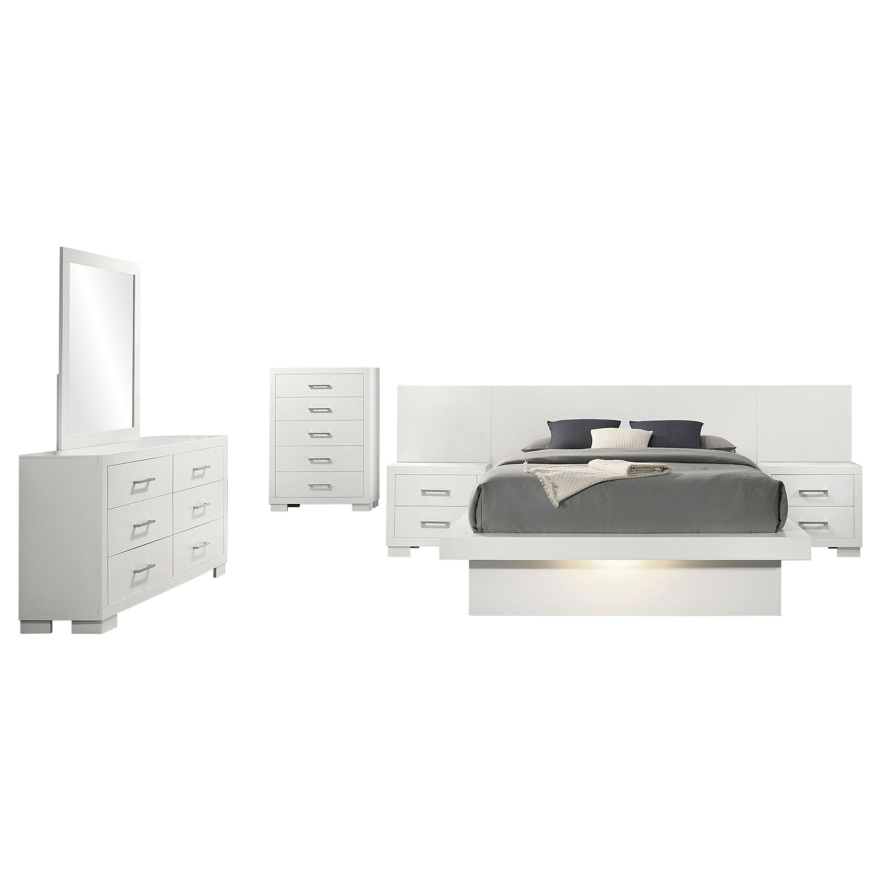 Jessica 6-piece Eastern King LED Bedroom Set Snow White - Tampa Furniture Outlet
