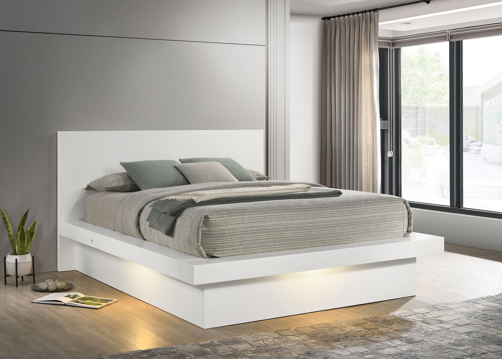 Jessica Wood Eastern King LED Panel Bed Snow White - Tampa Furniture Outlet