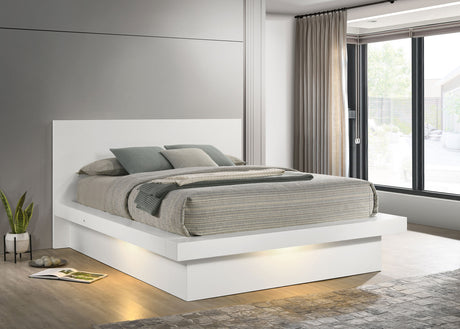 Jessica Wood Eastern King LED Panel Bed Snow White - Tampa Furniture Outlet