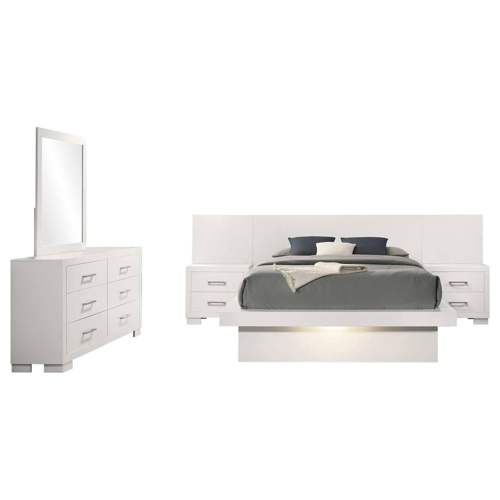 Jessica 5-piece Queen LED Bedroom Set Snow White - Tampa Furniture Outlet
