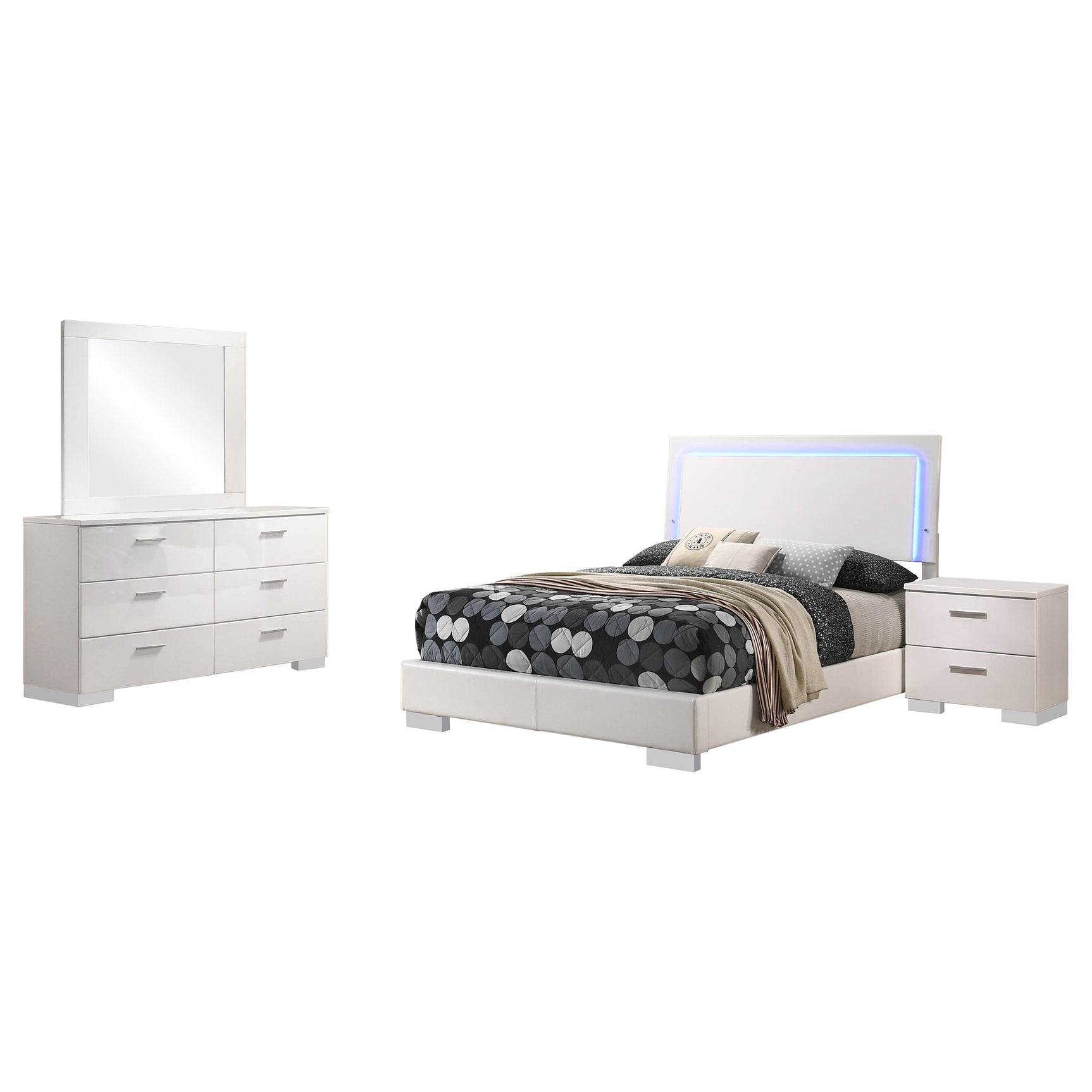 Felicity 4-piece Full Bedroom Set White High Gloss - Tampa Furniture Outlet