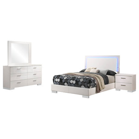 Felicity 4-piece Full Bedroom Set White High Gloss - Tampa Furniture Outlet