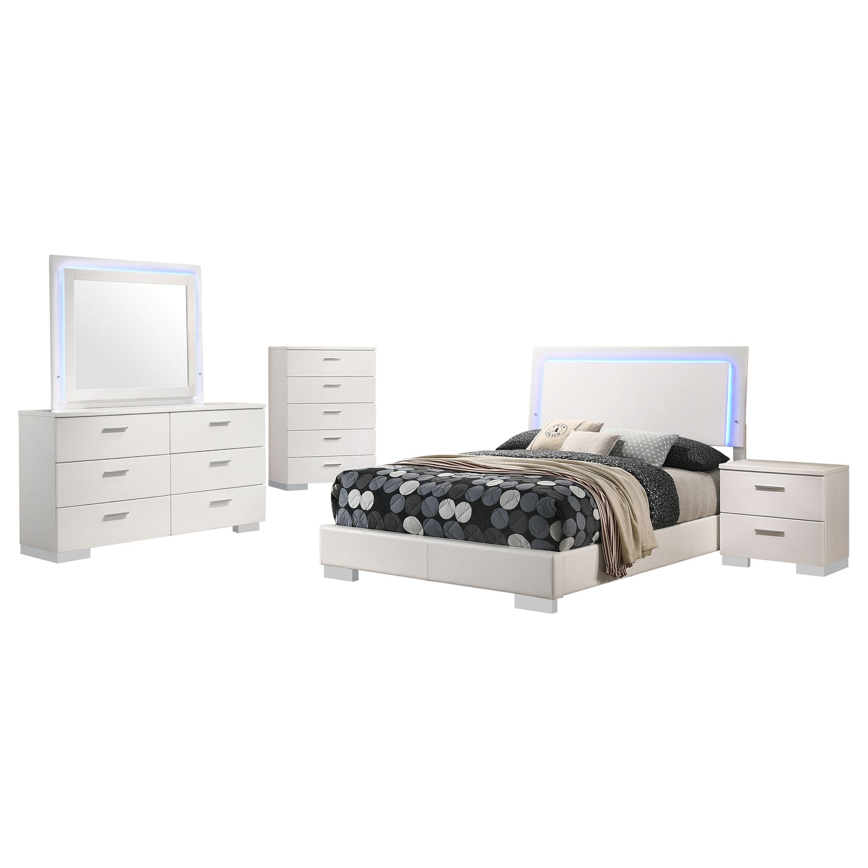 Felicity 5-piece Full Bedroom Set White High Gloss - Tampa Furniture Outlet