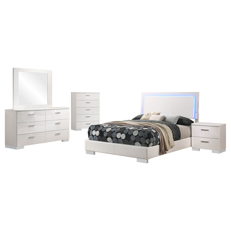 Felicity 5-piece Full Bedroom Set White High Gloss - Tampa Furniture Outlet