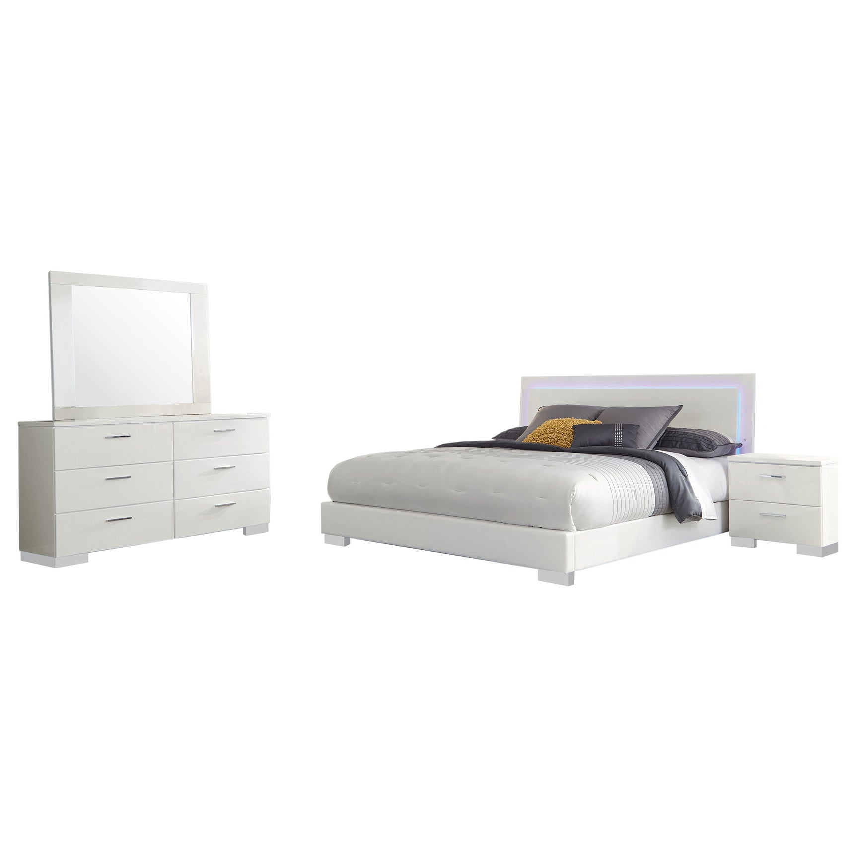 Felicity 4-piece Eastern King Bedroom Set White High Gloss - Tampa Furniture Outlet