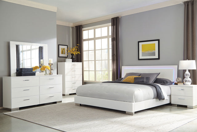 Tampa Furniture Outlet - Coaster - Felicity 5-piece Eastern King Bedroom Set White High Gloss - 203500KE-S5