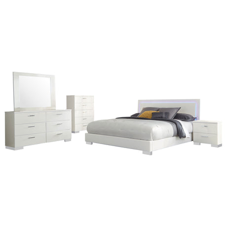 Felicity 5-piece Eastern King Bedroom Set White High Gloss - Tampa Furniture Outlet