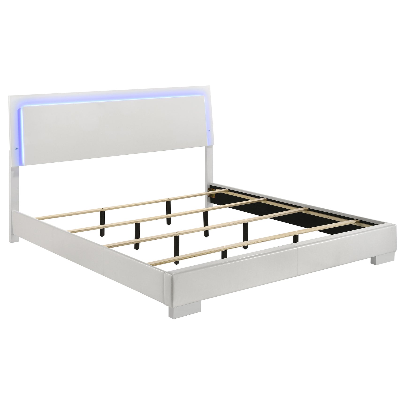 Tampa Furniture Outlet - Coaster - Felicity Wood Eastern King LED Panel Bed White High Gloss - 203500KE