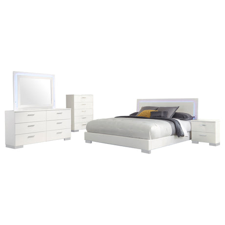 Felicity 5-piece California King Bedroom Set White Gloss - Tampa Furniture Outlet